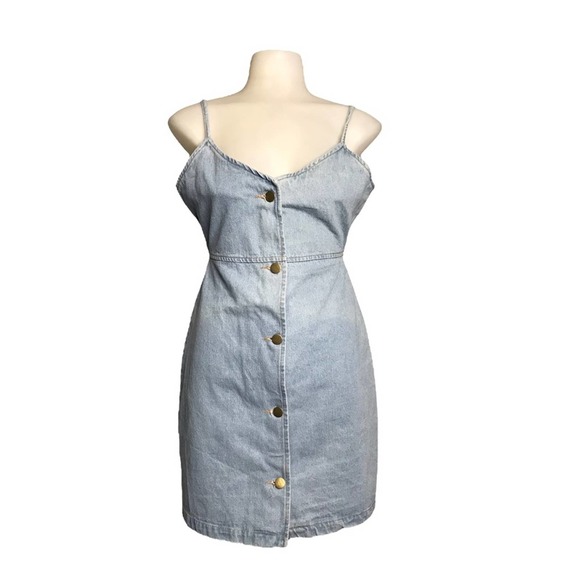 Nasty Gal | Spaghetti Strap Button Down Denim Mini Dress Jean Dress - Picture 2 of 9